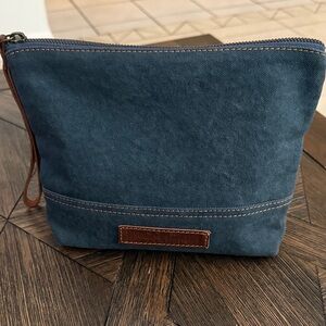 Vintage Addiction Blue Canvas Cosmetic Makeup Bag | New | Travel Toiletry Pouch